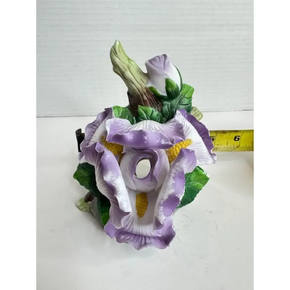 Vintage Porcelain Purple Iris Night Light Cover Floral Cottagecore Decor 4.5